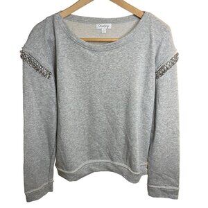 Olsenboye Gray Rhinestone Detail Crew Neck Sweatshirt Top Sz L